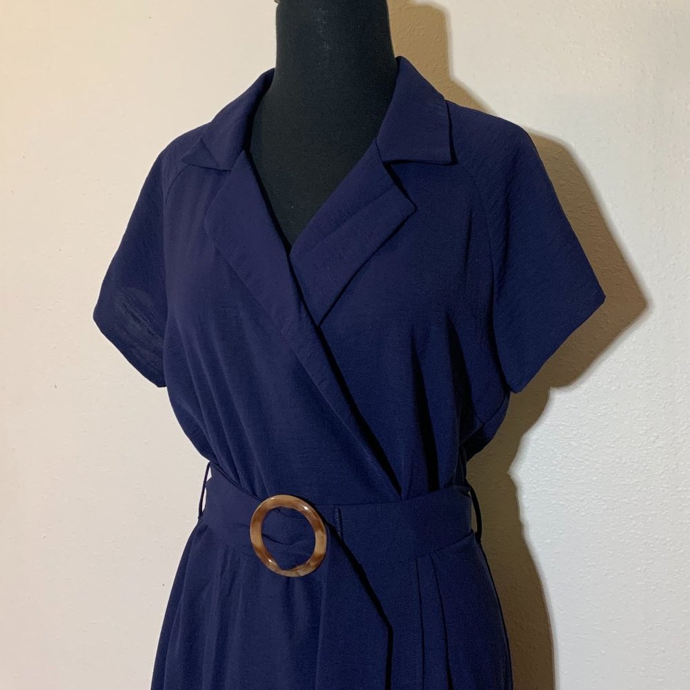 Entro Collared Wrap Dress with Tortoiseshell Waist Tie